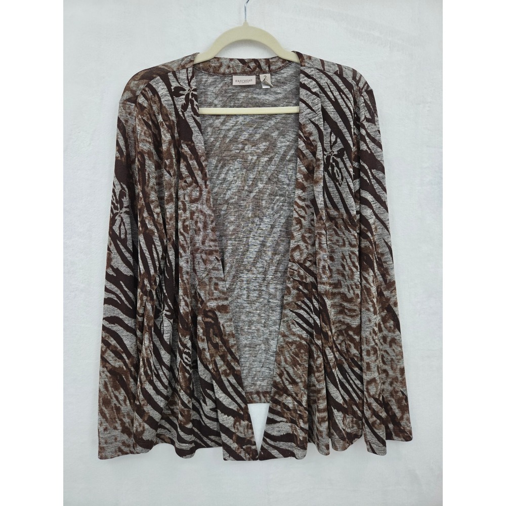 Easywear by Chicos Animal Print Open Front Cardigan Brown Grey Zebra Leopard L 2
